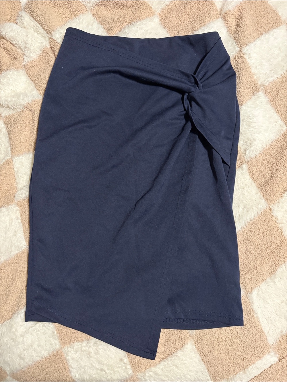 Asymmetrical Navy Knot-Detail Pencil Skirt
